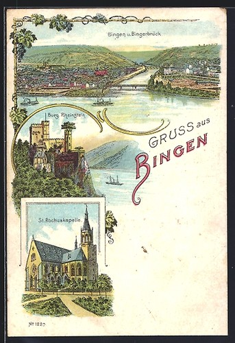 Lithographie bingen rhin - lithographie,